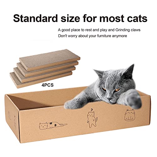 4 Packs in 1 Cat Scratch Pad with Box, Cat Scratcher Cardboard,Reversible,Durable Recyclable Cardboard, Suitable for Cats to Rest, Grind Claws and Play with Scratch Box