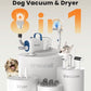 oneisall Dog Vacuum & Dryer for Shedding Grooming, 8 in 1 Dog Grooming Kit with Metal Blade Pet Clippers, Adjustable Speed and Temperature Control Blower
