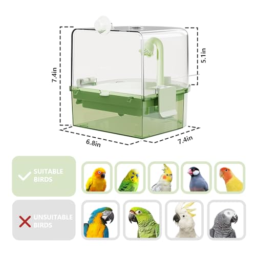 Automatic Bird Baths for Cage – Indoor Parakeet Bath with Pump, Bird Shower with 2 Modes Running Water, Bird Cage Accessory for Pet Birds Conure Budgies Cockatiels Lovebird(Green)