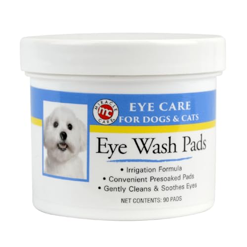 Miracle Care Eye Wash Pads, 90 Single Use Pre-Soaked Pads to Gently Clean and Soothe Dog and Cat Eyes; Non Stinging Formula to Remove Eye Debris