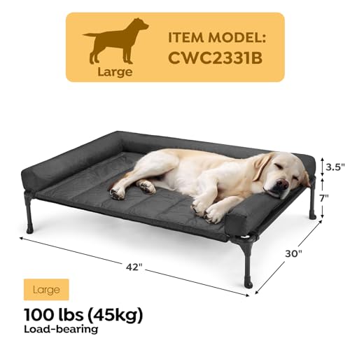 Veehoo Cooling Elevated Dog Bed Add Removable Waterproof Bolster Cushion Mat, Raised Pet Cot with Breathable Teslin Mesh, No-Slip Feet, Dog Couch Bed for Indoor Outdoor, 42x30inches, Black, CWC2331B
