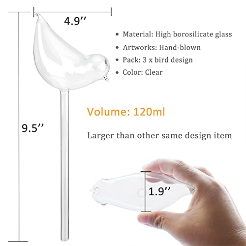 Glass Plant Watering Globes, Self Watering Globes Bird Shape, Self Watering Planter Insert, Plant Watering Devices, Automatic Plant Waterer Indoor, Watering Bulbs, 3 Pack