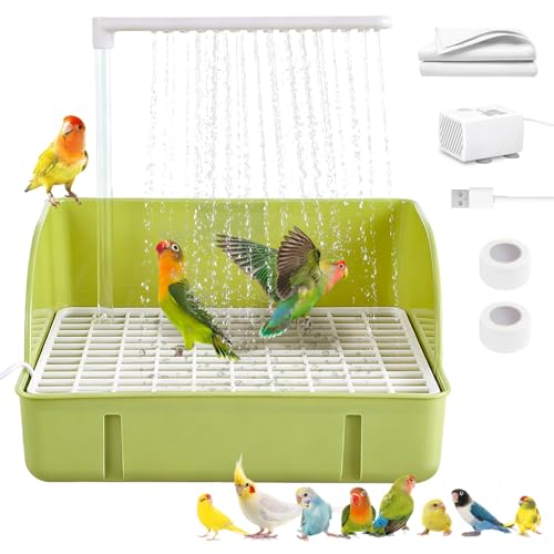 Parrot Bathtub, Large Bird Shower Fountain, Automatic Bird Bath, Parrot Bath Shower, Automatic Bathtub with Circulating Faucet, Indoor Fountain with USB Pump, Green