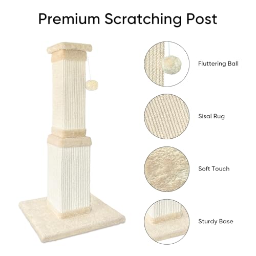 AGYM Cat Scratching Post for Large Cats, Cat Scratcher for Indoor Cats Adults, Sturdy Sisal Scratch Post to Protect Furniture, 32 Inch, Beige