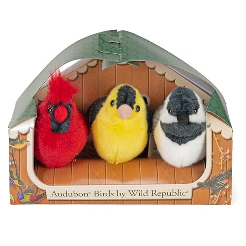 Wild Republic Audubon Birds Collection with Authentic Bird Sounds, Northern Cardinal, American Goldfinch, Chickadee, Bird Toys for Kids and Birders 3 Count (Pack of 1)