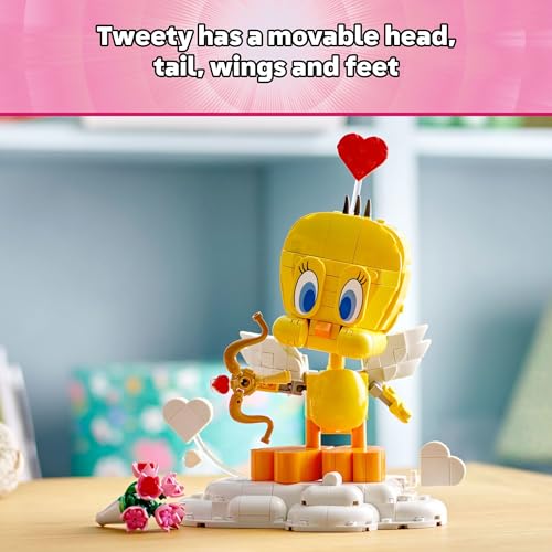 LEGO Looney Tunes Sweetheart Tweety Bird Building Toy for Adults & Kids - Tweety Figure W/Display Pedestal & Accessories for Girls & Boys, Ages 12+ - Gift & Craft for Valentine's Day - 40824