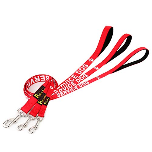 Plutus Pet Service Dog Leash with Soft Neoprene Padded Handle,Printed in Large Letters on Both Sides,4ft Long，Red，3/4" Wide for Medium Dogs