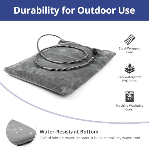 Outdoor Heated Cat Bed, Soft Pet Heating Pad with Steel-Wrapped Cord, Outside Pet Warmer for Feral Cats and Dogs, 19.7" x 15.7", 40 Watts