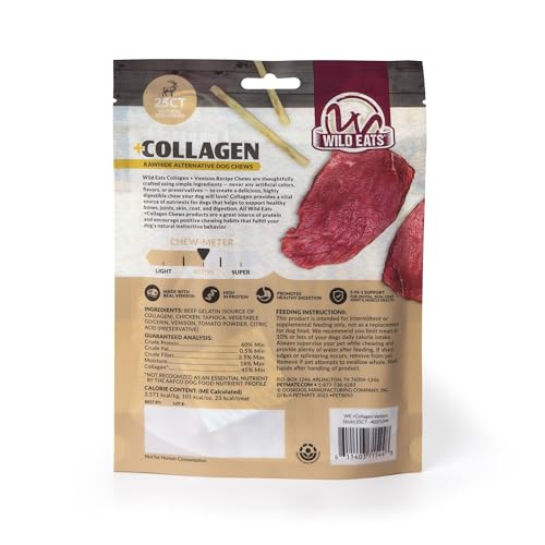 Wild Eats Venison Collagen Sticks for Dogs (25 Pack, 0.6 cm Wide) Long Lasting Dog Chews No Hide Dog Treat Bully Stick Alternative, Rawhide Free