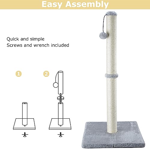 Dimaka 29" Height Tall Cat Scratching Post, Claw Scratcher with Sisal Rope and Covered with Soft Smooth Plush, Vertical Scratch [Full Strectch] for Standard Size Cats(Grey, 29 inches for All Cats)