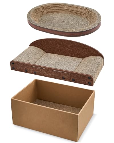 Avont Cat Scratcher Set, 3 Pcs Cardboard Cat Scratchers for Indoor Cats Durable Corrugated Cardboard Scratch Board Bed Lounge Box Toys for Kittens, Furniture Protector for Couch