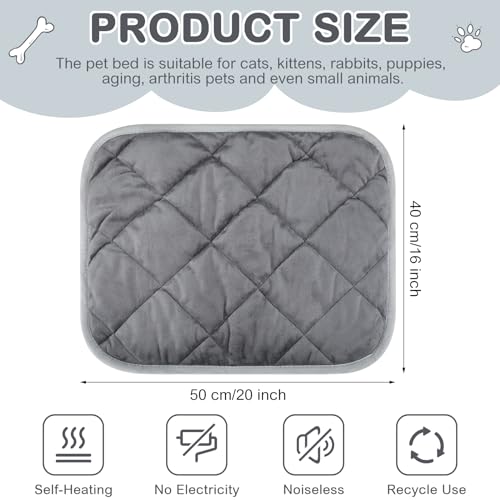 4 Pack Self Heating Cat Pad Self Warming Dog Mat Reflects Body Heat Extra Warm Thermal Pet Pad Washable Dog Cat Bed Crate Bed Mat Blanket(Gray,16 x 20 Inch)