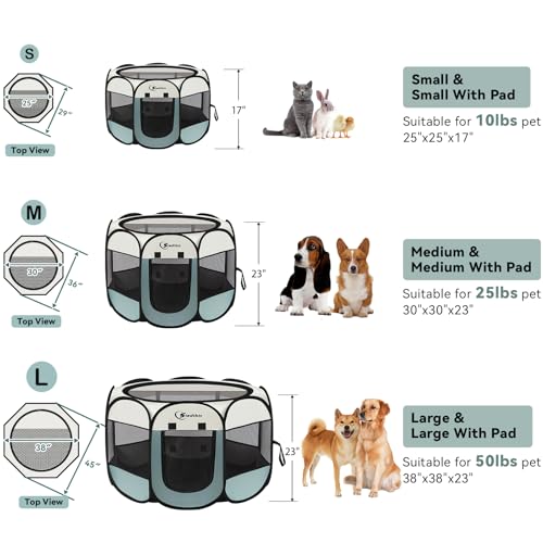 Siedihit Dog Cat Playpen, Puppy Pet Playpen Indoor for Small Dog Crate Tent Cage Outdoor, Portable Pop Up Dogs Enclosure Kennel with Carrying Case for Dogs/Cats/Rabbits(Grey, Small