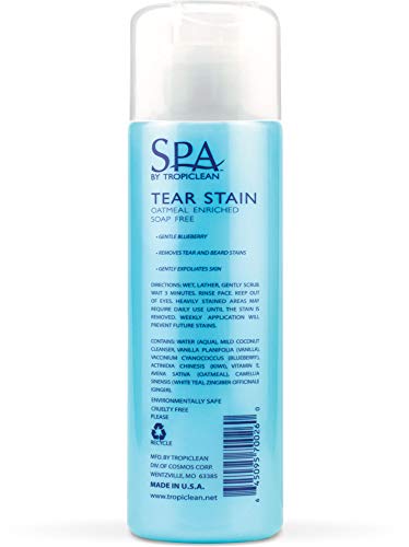 TropiClean SPA Tear Stain Remover for Dogs | Blueberry Facial Shampoo | Odor Eliminator | Tearless | Whitening and Brightening | Made in USA | 8oz.