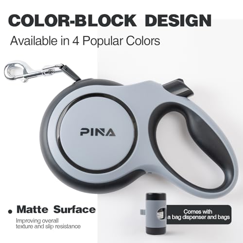 PINA Upgraded Retractable Dog Leash, 26 ft Dog Leash for Small Medium Large Dogs Up to 110lbs, Heavy Duty Reflective Nylon Tape 360° Tangle-Free