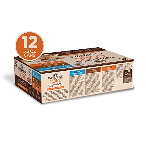 Wellness CORE Signature Selects Shredded Adult Wet Cat Food, Natural, Protein-Rich, Grain Free, 5.3 Ounce, 12 Pack (Poultry Variety Pack)