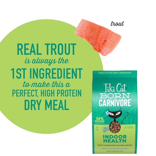Tiki Cat Born Carnivore Indoor Health Dry Cat Food, Trout & Menhaden Fish Meal, 3 lbs. Bag