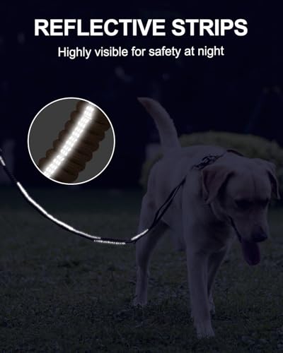 Joytale Tactical Dog Leash Heavy Duty, 4-6FT Shock Absorbing Bungee Lead with 2 Padded Handle, Metal Carabiner Clip, Car Seatbelt, Strong No Pull