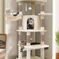 Globlazer Corner Cat Tree, 51in Curved Series Modern Cat Tower for Indoor Cats with Hammock, 7 Sisal Scratching Posts, Large Fan-Shaped Platform for Large Cats, Cat Condo & Hanging Basket, C51, Beige