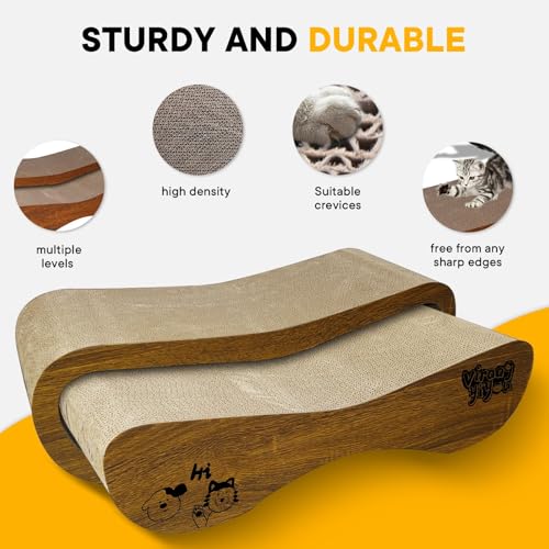2 in 1 Cat Scratcher Bed, Cat Scratching Board, Cats Scratcher Set, Scratch-Resistant Cat Scratching Post Large (27.5L X 9H in.) and Small (24.5L X 6H in.), Corrugated Cardboard