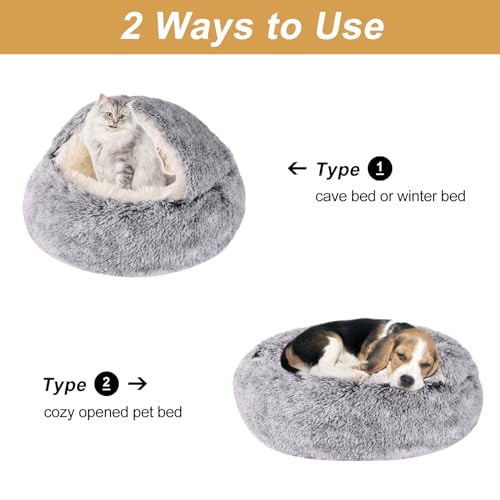 Hooded Dog Bed for Small Dogs, Nest Dog Beds, Washable Cute Cat Cave Bed, Cozy Nook Pet Bed for Dogs or Cats, Anti-Slip Puppy Bed Fits up to 22 lbs Pets(Grey, 20" x 20")