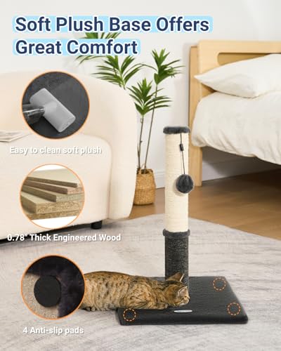 Happi N Pets Cat Scratching Post, Cat Scratcher for Indoor Cats, Sisal Scratching Post & Carpet Post in One, Stable Kitten Scratching Post with Replaceable Toy, Extra Free Toy, Smokey Gray