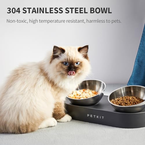 PETKIT 304 Stainless Steel Elevated Cat Bowls&Dog Bowls,Raised Cat Food and Water Bowl Set, Non-Slip, Anti Vomiting 15°Tilted Cat Small Animal Plate