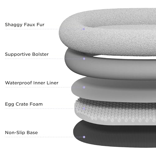 LE SURE Foldable Human Dog Bed - 3 in 1 Flexible Giant Human Dog Bed for Adult People with Supportive Bolster Egg Foam, Waterproof Liner, Calming Fluffy Faux Fur Orthopedic Big Bean Bed, Soft Grey