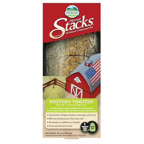 Oxbow Harvest Stacks, Western Timothy Hay with Chamomile, Guinea Pig Hay, Small Pet Bunny Supplies, Western Timothy for Rabbits, Guinea Pigs, Chinchillas, Hamsters & Gerbils, 35 oz.