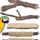 Bissap 5PCS Large Bird Perch Stand, Natural Wood Pole Standing Paw Grinding Fork Parrot Cage Branch with Rope for Macaw African Grey  Pet Medium Large Birds Cage Accessories