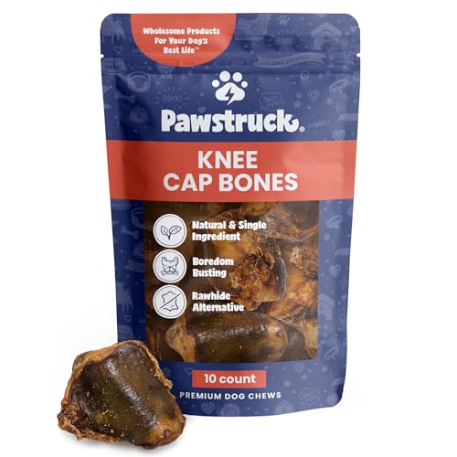 Pawstruck Natural Knee Cap Dog Bones - Treats for Aggressive Chewers, Low Fat & High Protein Chews, Beef Flavor, Long-Lasting Rawhide Alternatives