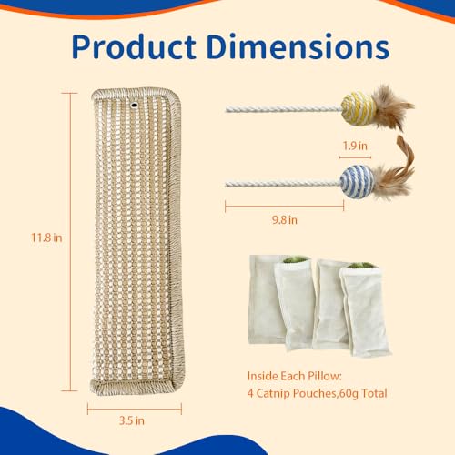 (2-Pack) Yesibeike Refillable Catnip Kicker Toy Kits, Washable Sisal Cover, 60g Catnip Pouch Each, Two Sisal Balls, Side Holes for DIY Teasers, Reinforced Stitching, Natural Odor Free Materials