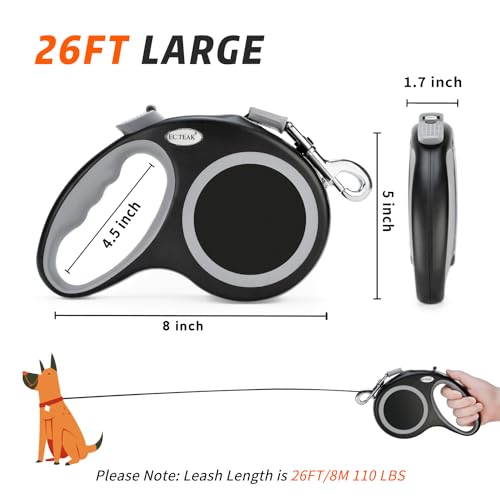 Retractable Dog Leash 26 FT, Heavy Duty Dog Leash for Dogs up to 110lbs, Strong Nylon Tape No Tangle, One-Handed Brake, Pause, Lock, Perfect for