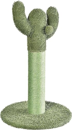 Basics Cat Scratcher - Indoor Cactus Single Cat & Kittens Scratching Post with Dangling Ball, Medium (25.6" H) - Green
