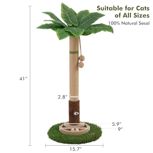Cat Scratching Post 35'' Tall Cat Scratcher Tree Tower Scratching Posts for Indoor Cats with Cat Toy Mouse Hole and Interactive Wooden Ball for Kittens Adults Cats