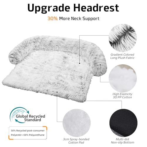 Calming Dog Bed Fluffy Plush Dog Mat for Furniture Protector with Removable Washable Cover for Large Medium Small Dogs and Cats (Large, Light Grey)