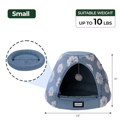 BALANCE Cat Beds for Indoor Cats, 2-in-1 Cat Bed Cave with Anti-Slip Bottom and Ultra-Soft Plush, Cozy Cats House Tent for Kittens and Small Dogs, 19 Inches, Blue