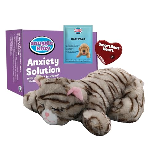 Snuggle Kitty Heartbeat Cat Toy for Kittens and Cats with Real-Feel Pulse and Heat Pack, Calming Sleep Aid for Cat Anxiety, New Kitten Essentials - Tan Tiger
