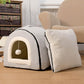 Cat Bed for Indoor Cats，Foldable cat cave，Anti-Slip & Water-Resistant Bottom，cat Houses for Indoor Cats or Small Dogs, Kitten Tent, Rabbit Bed，2 in 1 pet Bed (Grey)