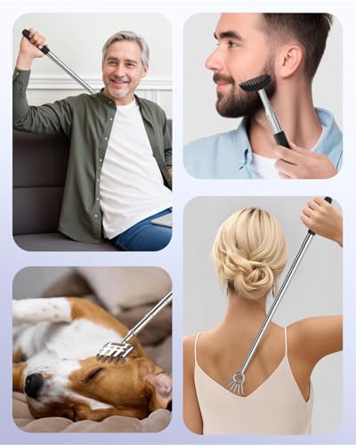 Gelibo Telescoping Large Back Scratcher with 5 Detachable Heads,Rubber Handles Gifts for Him, Gifts for Men, Extendable Back Massager Tool with Beautiful Box