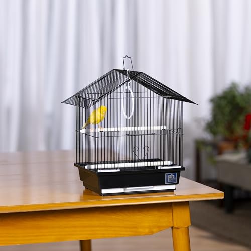 Prevue Pet Parakeet Manor Bird Cage with Handle - Versatile Carrier for Home or Travel, Small Bird Accessories, Easy Storage, Ideal for Canaries, Budgies, Finches, Parakeets, and More - Black