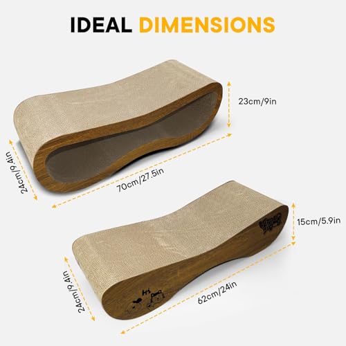 2 in 1 Cat Scratcher Bed, Cat Scratching Board, Cats Scratcher Set, Scratch-Resistant Cat Scratching Post Large (27.5L X 9H in.) and Small (24.5L X 6H in.), Corrugated Cardboard
