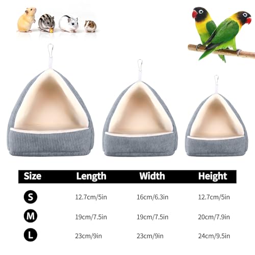 Medium Winter Warm Bird House and Bird Bed for Cage with Soft Plush Hanging Hammock & Hut Tent, Hideaway Sleeping Nest for Budgies, Parakeets, Cockatiels (Grey, M)