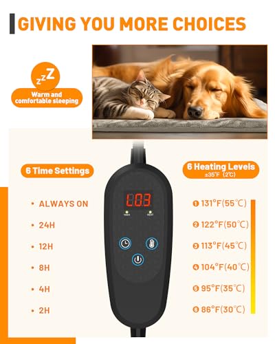 PETNF Pet Heating Pad Temperature Adjustment Dog Anti-bite Puppy with Timer Indoor Waterproof Pet Warming Electric Heated Bed Mat Dog