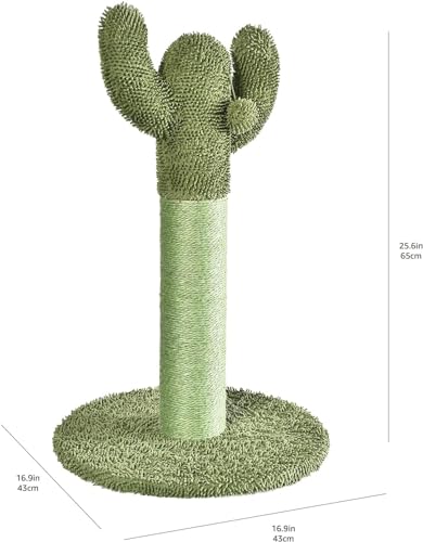 Basics Cat Scratcher - Indoor Cactus Single Cat & Kittens Scratching Post with Dangling Ball, Medium (25.6" H) - Green