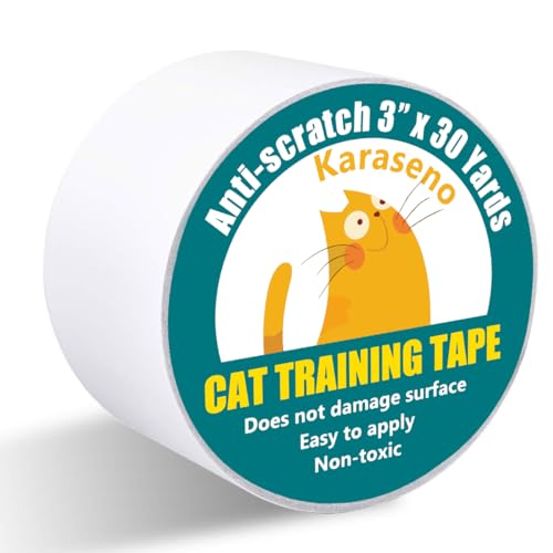 Karaseno Anti Cat Scratch Tape, 3 inches x 30 Yards Pet Training Tape, 100% Transparent Clear Double Sided Cat Scratch Deterrent Tape, Furniture Protector for Couch, Carpet, Doors, Pet & Kid Safe