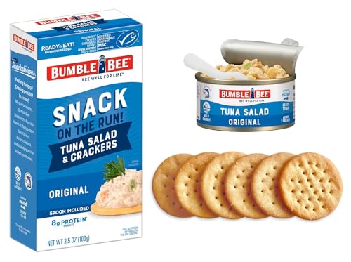 Bumble Bee Snack On The Run! Protein Pack, 8g per Box - Original Tuna Salad with Crackers Kit - Ready to Eat Easy-Open Can - Wild Caught MSC-Certified Tuna (Pack of 12)