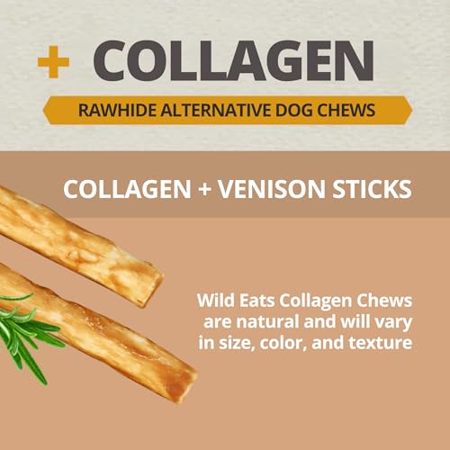 Wild Eats Venison Collagen Sticks for Dogs (25 Pack, 0.6 cm Wide) Long Lasting Dog Chews No Hide Dog Treat Bully Stick Alternative, Rawhide Free