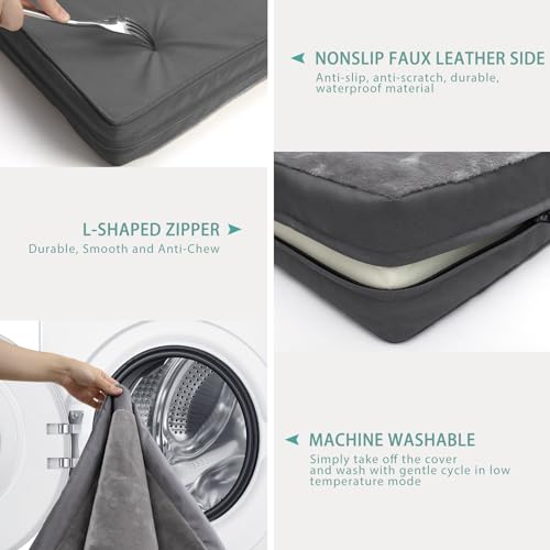 Vonabem Waterproof Dog Bed Large Medium Sized Dogs - Outdoor Orthopedic Crate Pad, Washable Pet Beds Removable Cover, Egg Crate Foam Support, Durable Anti-Slip Kennel Pads 35"x22", Gray