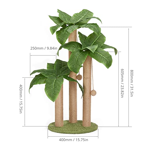 31.5Inch Cat Scratching Post,Cat Scratcher Tree with 3 Scratching Poles & 2 Interactive Dangling Balls,Cats Scratching Posts for Indoor Kitten & Adult Cats